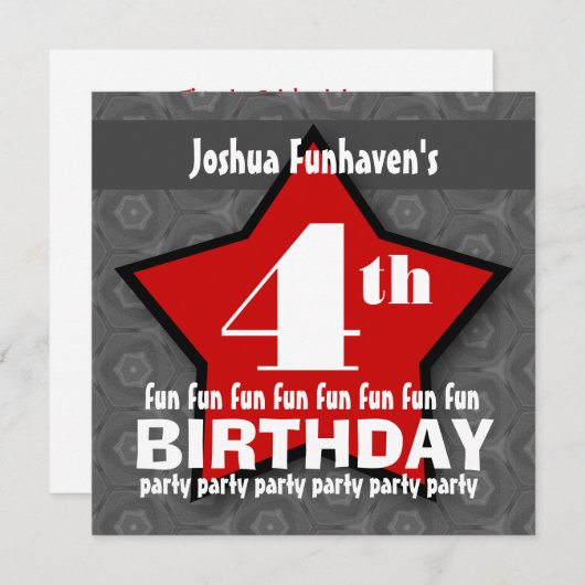 子供の誕生日のパーティーの銀および赤い星W202 招待状 (正面/裏面)