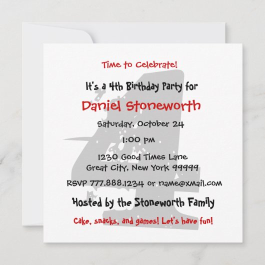 子供の誕生日のパーティーの銀および赤い星W202 招待状 (裏面)