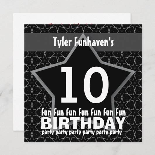 子供の誕生日のパーティーの黒く、銀製の星W201 招待状 (正面/裏面)