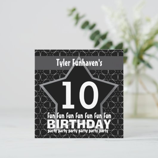 子供の誕生日のパーティーの黒く、銀製の星W201 招待状 (スタンド正面)