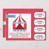 子供の誕生日のパーティー-カーニバルの入場のチケット 招待状 (正面/裏面)