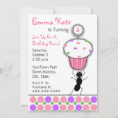 子供の誕生日のピクニックパーティー-蟻及びカップケーキ 招待状 (正面)