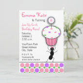 子供の誕生日のピクニックパーティー-蟻及びカップケーキ 招待状 (スタンド正面)