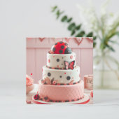 子供の誕生日の上にレディーバグを載せたケーキ カード (スタンド正面)