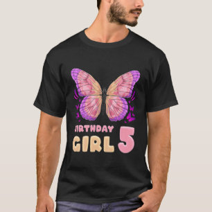 子供の誕生日の女の子5歳、ピンクの蝶バット Tシャツ