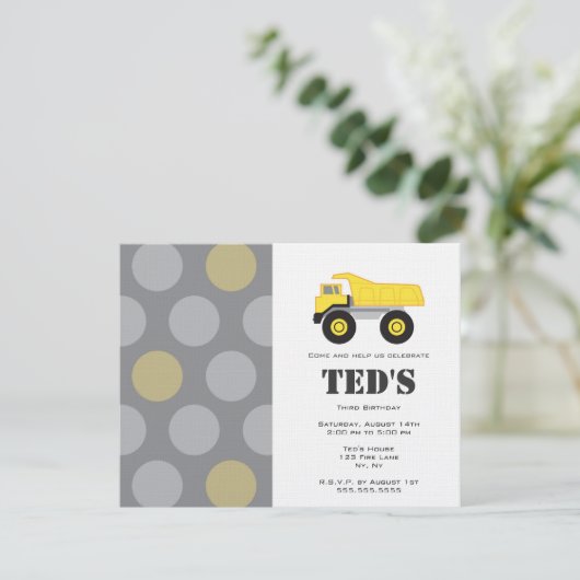 子供の誕生日の招待状-ダンプトラック 招待状 (スタンド正面)