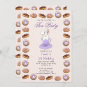 子供の誕生日の招待状(ドーナツとバニー) 招待状 (正面/裏面)