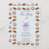 子供の誕生日の招待状（ドーナツとバニー） 招待状 (正面/裏面)