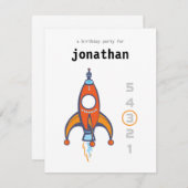 子供の誕生日の招待状-ロケット 招待状 (正面/裏面)