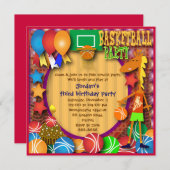 子供の誕生日の招待031: バスケットボール 招待状 (正面/裏面)