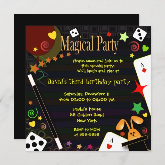 子供の誕生日の招待043の魔法のパーティー 招待状 (正面/裏面)