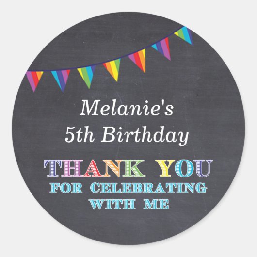 子供の誕生日の黒板バンティングのスティッカー好み ラウンドシール (正面)
