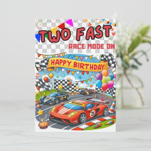 子供の誕生日への招待: 2高速、カーレース、QR 招待状 (スタンド正面)