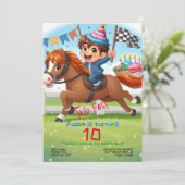 子供の誕生日への招待: 2高速、馬、QR 招待状 (スタンド正面)