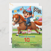 子供の誕生日への招待: 2高速、馬、QR 招待状 (正面/裏面)