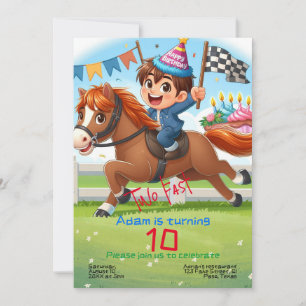 子供の誕生日への招待: 2高速、馬、QR 招待状