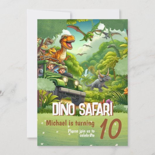 子供の誕生日への招待： Dino Safari, QRコード 招待状 (正面)