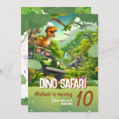 子供の誕生日への招待： Dino Safari, QRコード 招待状 (正面/裏面)