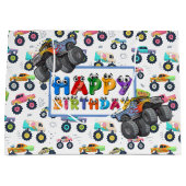 子供の誕生日を祝う大きなホイールの車とトラック ラージペーパーバッグ (正面)