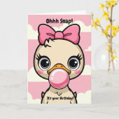 子供の誕生日アヒルとピンクの吹弓バブルおもしろい カード (黄色い花)