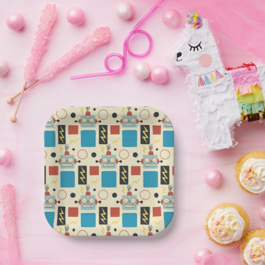 子供の誕生日アンティークロボットパターン ペーパープレート (パーティー)