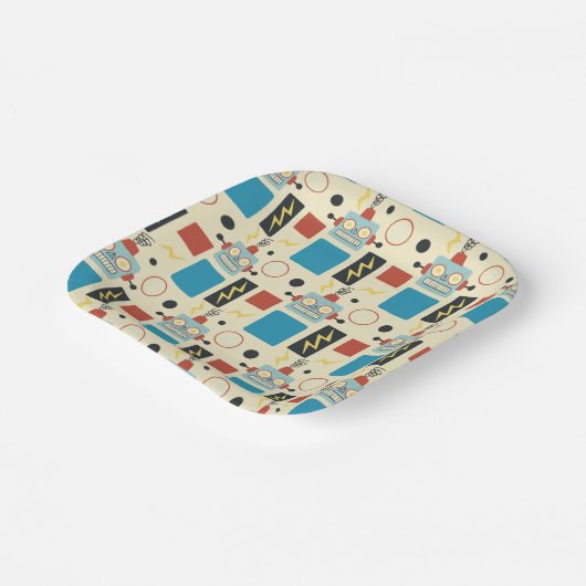 子供の誕生日アンティークロボットパターン ペーパープレート (傾斜あり)