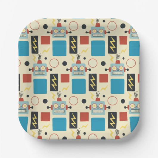 子供の誕生日アンティークロボットパターン ペーパープレート (正面)