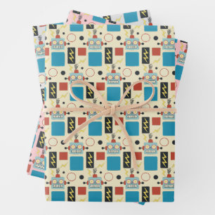 子供の誕生日アンティークロボットパターン ラッピングペーパーシート