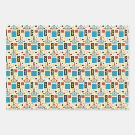 子供の誕生日アンティークロボットパターン ラッピングペーパーシート