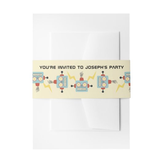 子供の誕生日アンティークロボットパターン 招待状ベリーバンド (正面例)