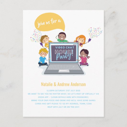 子供の誕生日オンライン ビデオ チャット 仮想ライブストリーム ポストカード (正面)