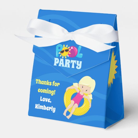 子供の誕生日カウカスタムィーブロンドガールプールパーティー フェイバーボックス (正面サイド)