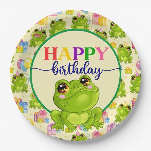 子供の誕生日カエル ペーパープレート (正面)
