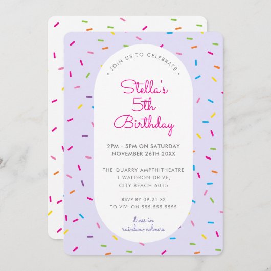 子供の誕生日カラフルを紫縁ど色に振るる 招待状 (正面/裏面)
