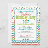 子供の誕生日カラフル水玉模様 招待状 (正面)