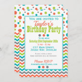 子供の誕生日カラフル水玉模様 招待状 (正面/裏面)