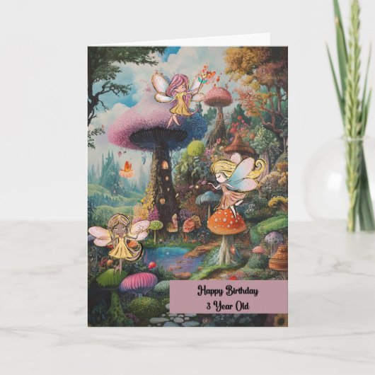 子供の誕生日カード3歳の女の子と妖精 カード (正面)