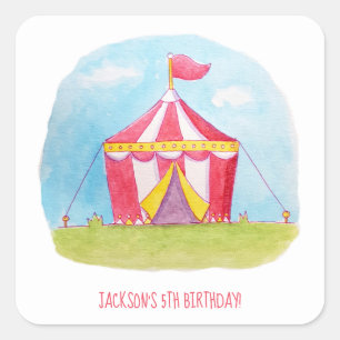 子供の誕生日カーニバル水彩装飾 スクエアシール