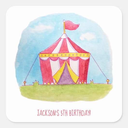 子供の誕生日カーニバル水彩装飾 スクエアシール (正面)