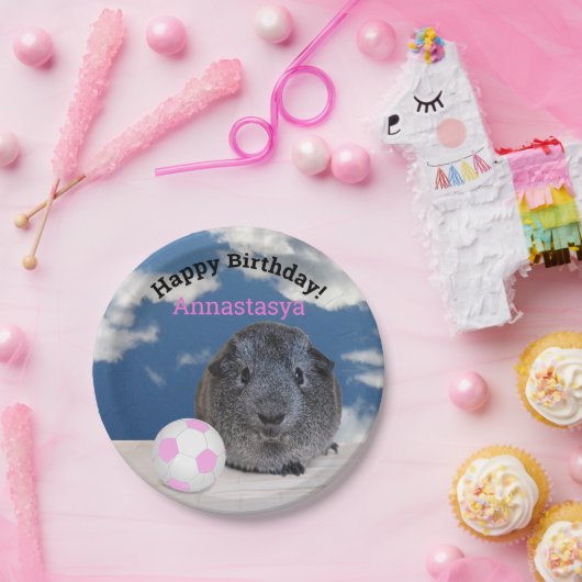子供の誕生日ギニアピグピンクサッカーボールカスタム ペーパープレート (パーティー)