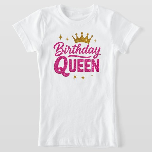 子供の誕生日クイーンTシャツ – ピンクグリッター文字 Tシャツ (レイダウン)