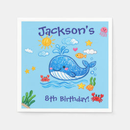 子供の誕生日クジラテーマサマーパーティー スタンダードカクテルナプキン
