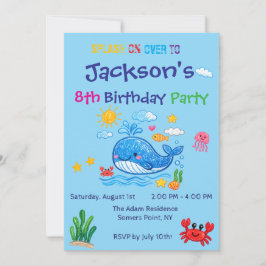 子供の誕生日クジラテーマサマー招待状カード 招待状