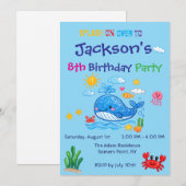 子供の誕生日クジラテーマサマー招待状カード 招待状 (正面/裏面)