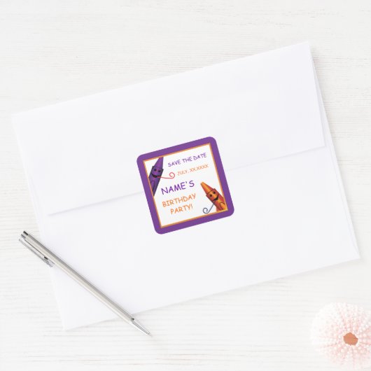 子供の誕生日クレヨンパーティー日付シールを保存 スクエアシール (封筒)