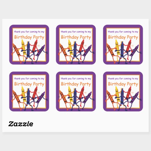 子供の誕生日クレヨン党は大きなステッカーを好む スクエアシール (シート)