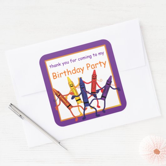 子供の誕生日クレヨン党は大きなステッカーを好む スクエアシール (封筒)