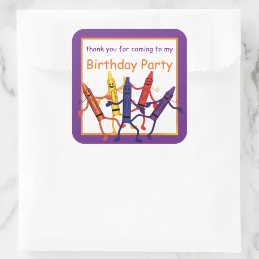 子供の誕生日クレヨン党は大きなステッカーを好む スクエアシール (バッグ)