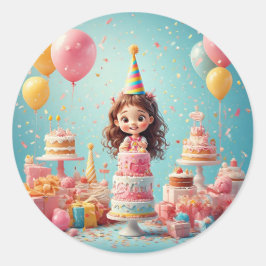 🎉子供の誕生日ケーキのお祝いハッピーパーティー🎂 ラウンドシール