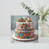 子供の誕生日ケーキカラフルフェスティバルドット カード (スタンド正面)